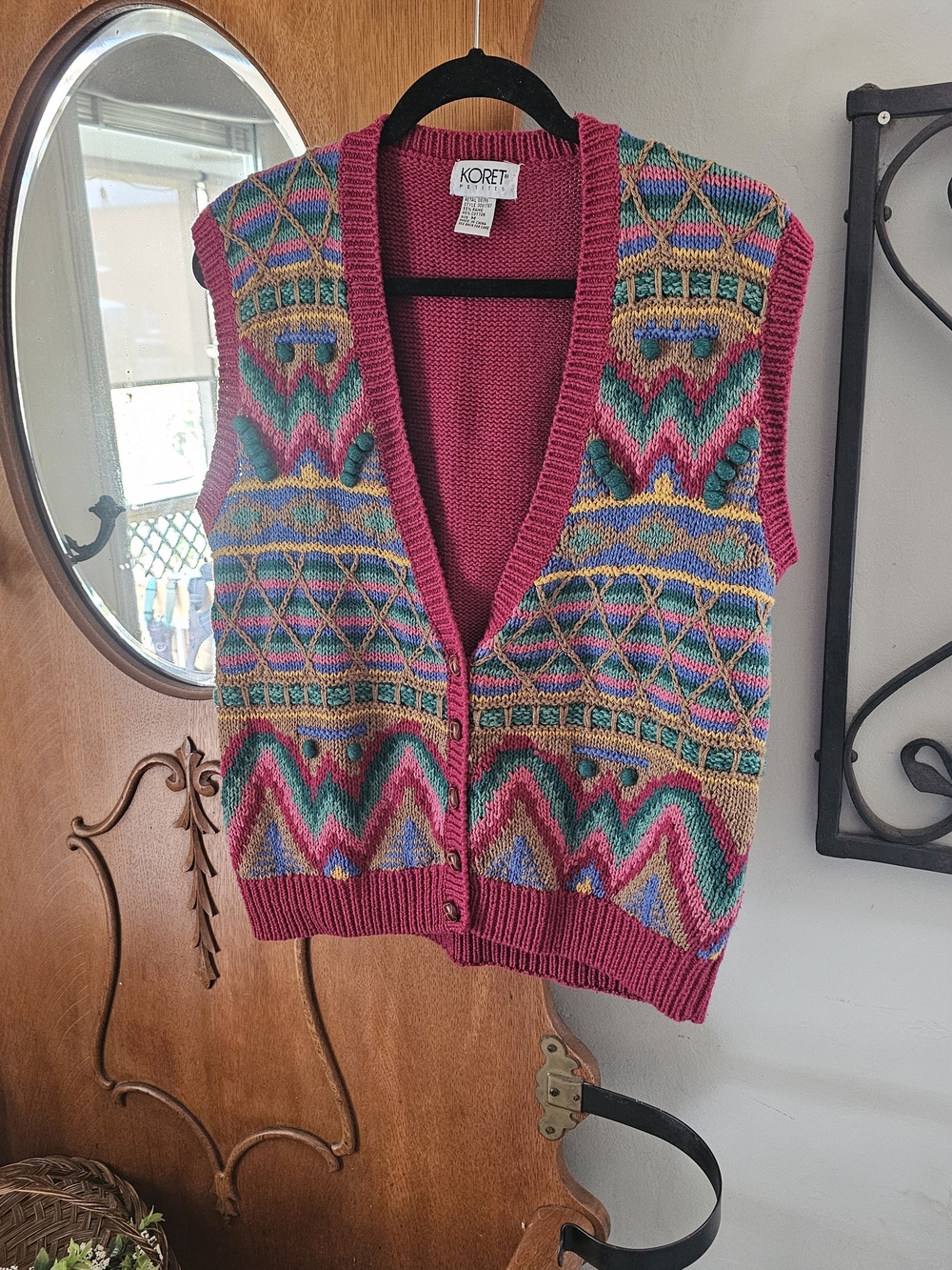 VTG Koret Petites Colorful Sweater Vest | Textured Knit Boho Cottagecore Medium